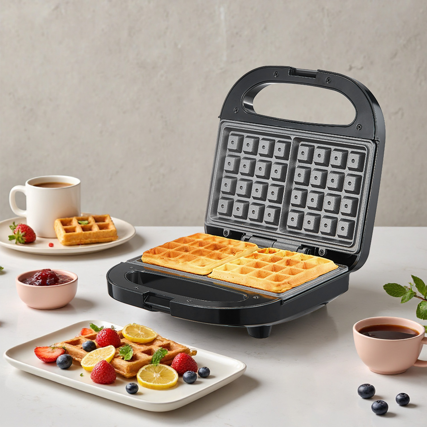 Waffle Iron Belgian - جهاز صنع الوافل البلجيكي بشريحتين، بألواح